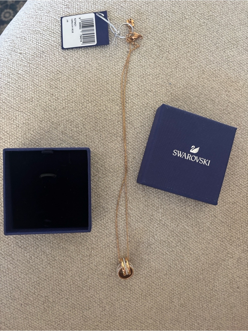 Swarovski Rose Gold Crystal Interlocking Ring Pendant Necklace - Picture 5 of 5